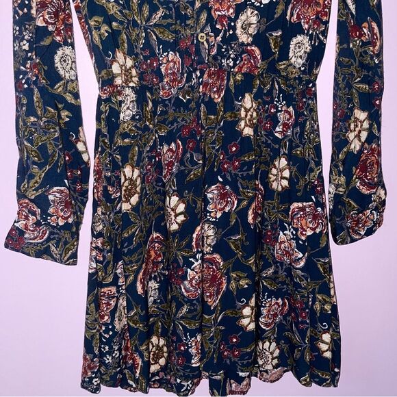 Angie Midi Dress M Navy Floral Blouson Long Sleeve Button - Picture 3 of 9